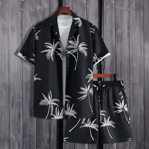Stessil - Herren-Set aus Hawaiihemd und Shorts mit Kordelzug